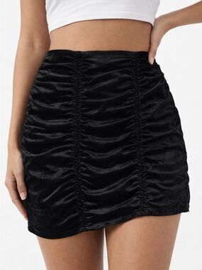 Urban Outfitters Black Ruched Velvet Mini Skirt